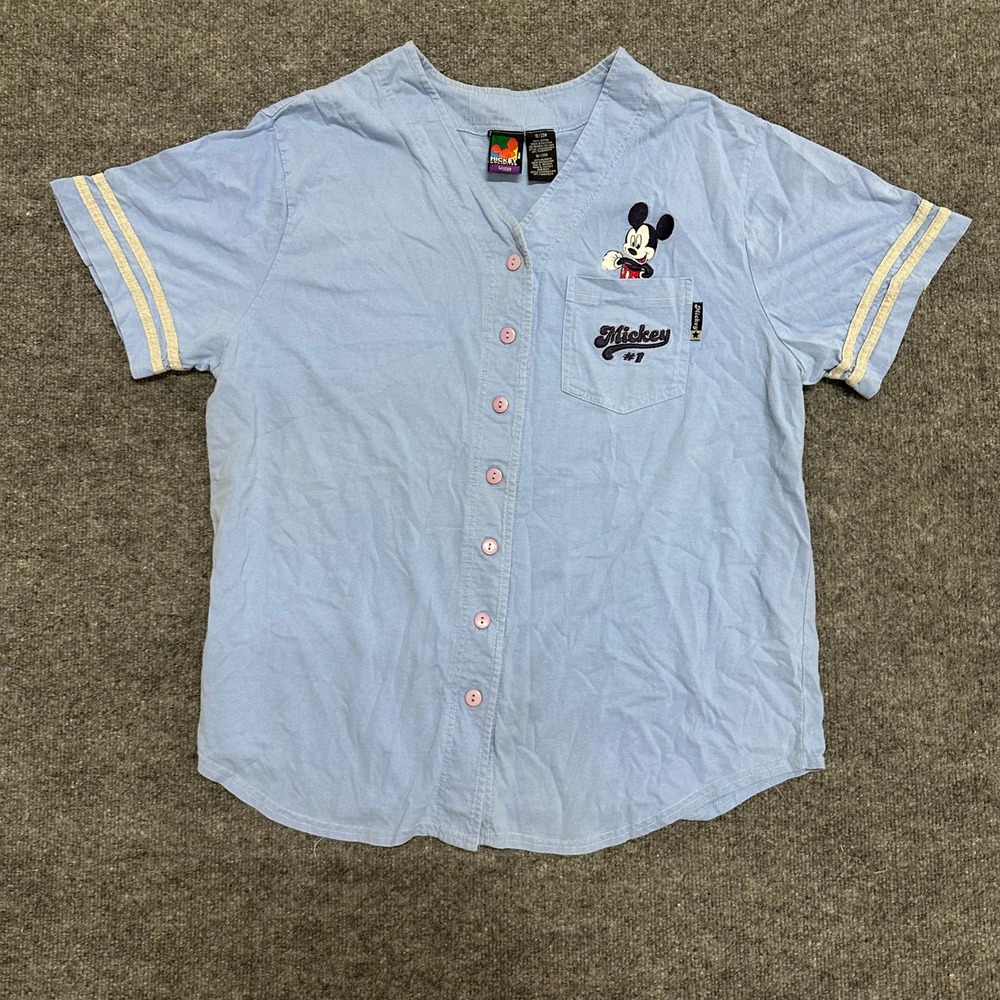Mickey Unlimited Baseball Jersey Womens 18/20W Blue Cotton Embroidered Mickey #1